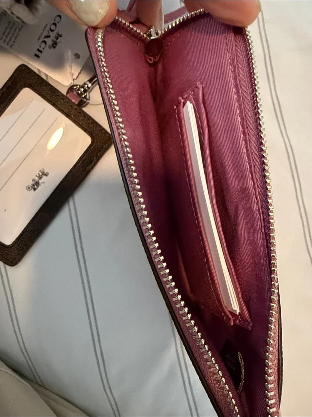 Coach Pink Leather Zip Wristlet with Signature Card Holder
